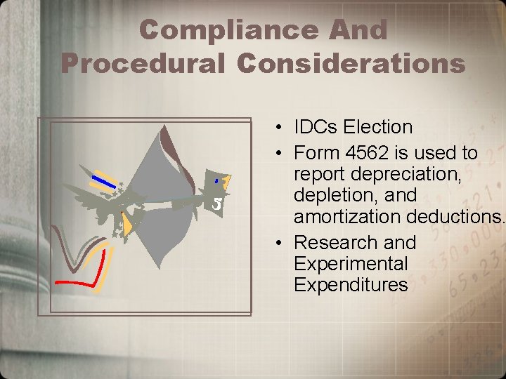 Compliance And Procedural Considerations • IDCs Election • Form 4562 is used to report