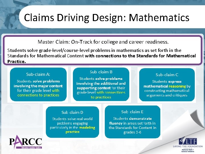 Claims Driving Design: Mathematics Master Claim: On-Track for college and career readiness. Students solve