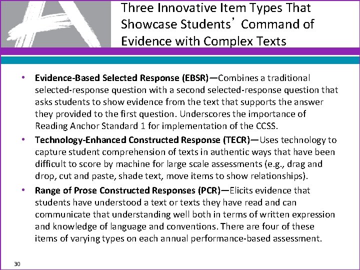 Three Innovative Item Types That Showcase Students’ Command of Evidence with Complex Texts •