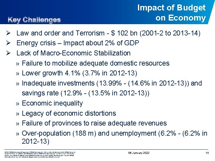 Impact of Budget on Economy Ø Law and order and Terrorism - $ 102