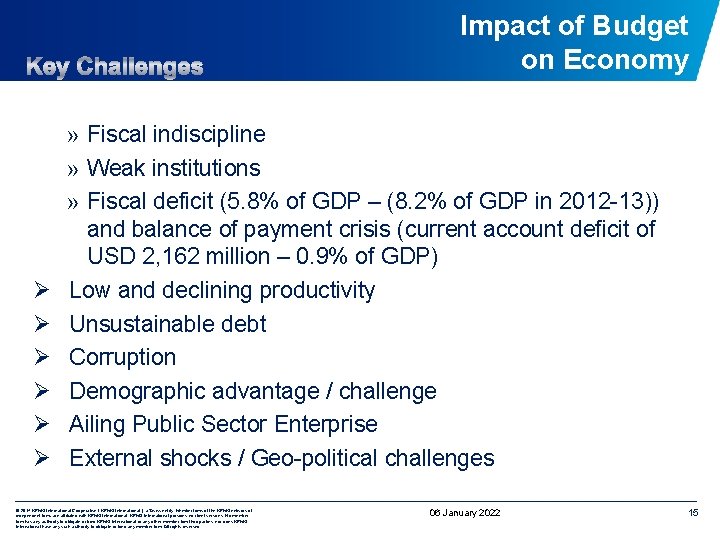 Impact of Budget on Economy Ø Ø Ø » Fiscal indiscipline » Weak institutions