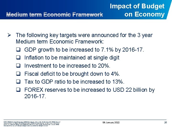 Impact of Budget on Economy Ø The following key targets were announced for the