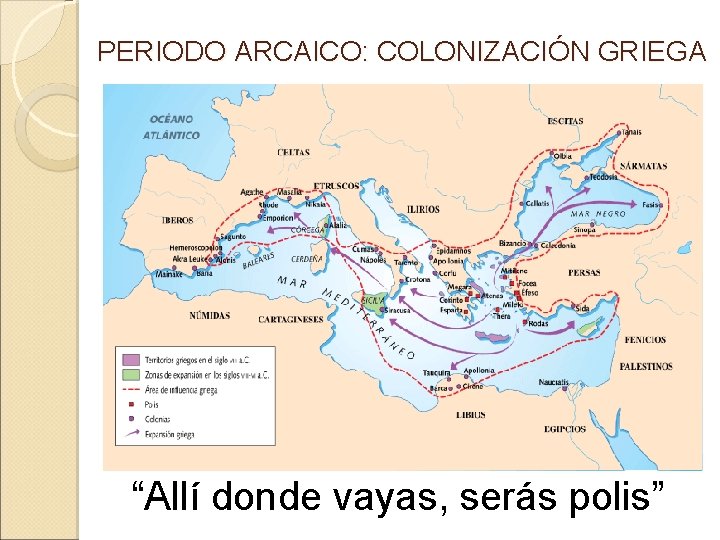 PERIODO ARCAICO: COLONIZACIÓN GRIEGA “Allí donde vayas, serás polis” PERIODO ARCAICO: COLONIZACIÓN GRIEGA “Allí donde vayas, serás polis”