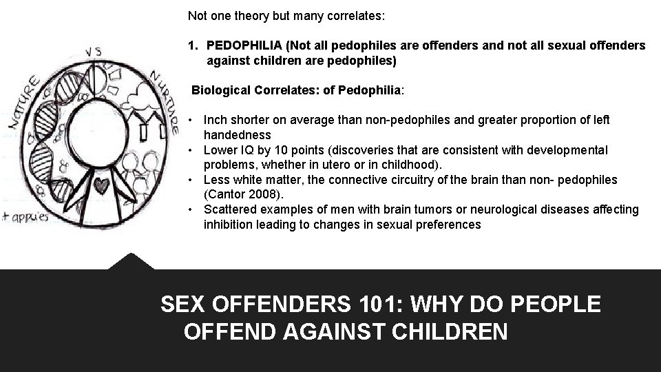 Not one theory but many correlates: 1. PEDOPHILIA (Not all pedophiles are offenders and Not one theory but many correlates: 1. PEDOPHILIA (Not all pedophiles are offenders and