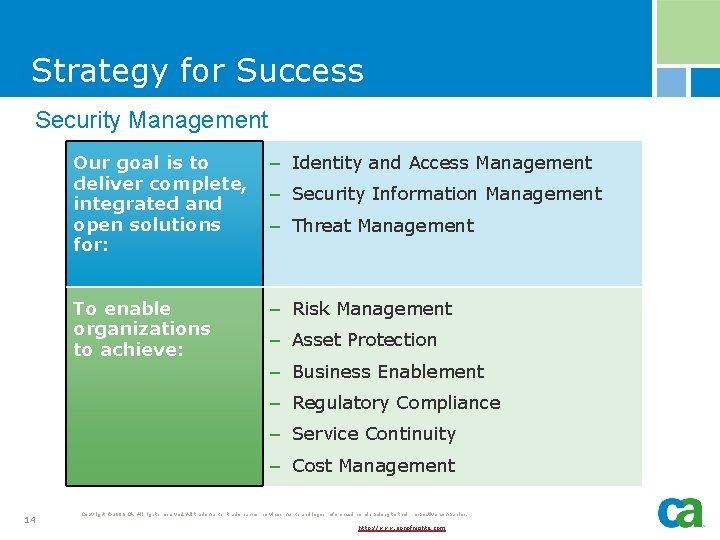 Strategy for Success Security Management Our goal is to deliver complete, integrated and open