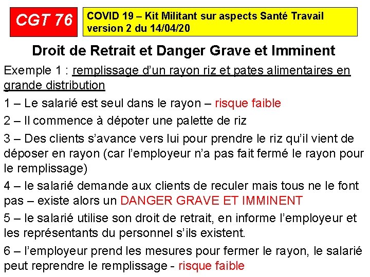 CGT 76 COVID 19 – Kit Militant sur aspects Santé Travail version 2 du