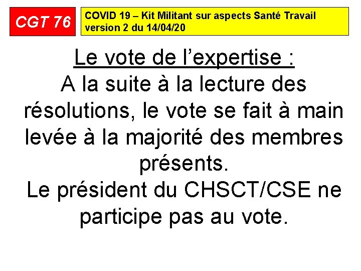 CGT 76 COVID 19 – Kit Militant sur aspects Santé Travail version 2 du