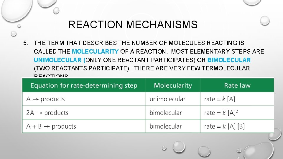 REACTION MECHANISMS 5. THE TERM THAT DESCRIBES THE NUMBER OF MOLECULES REACTING IS CALLED