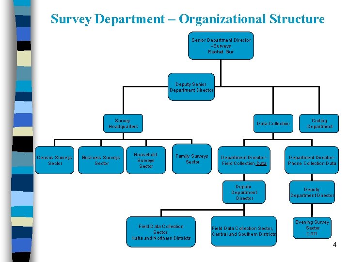 Survey Department – Organizational Structure Senior Department Director –Surveys Rachel Gur Deputy Senior Department
