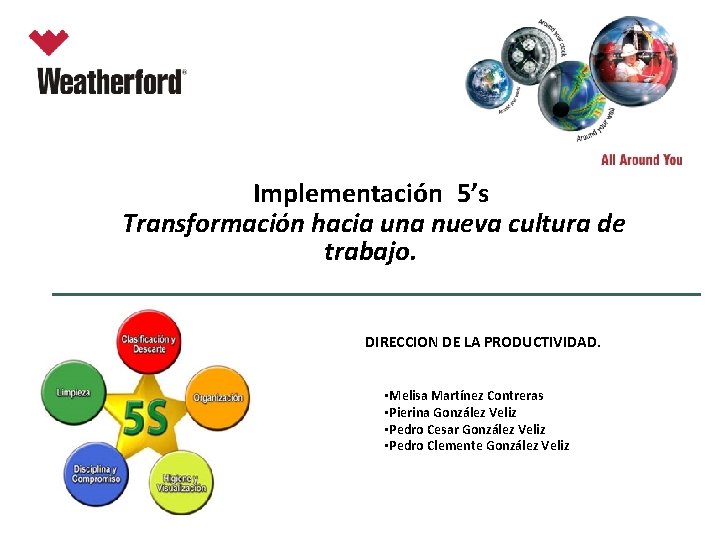 Implementación 5’s Transformación hacia una nueva cultura de trabajo. DIRECCION DE LA PRODUCTIVIDAD. • Implementación 5’s Transformación hacia una nueva cultura de trabajo. DIRECCION DE LA PRODUCTIVIDAD. •