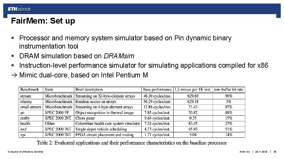 Fair. Mem: Set up § Processor and memory system simulator based on Pin dynamic Fair. Mem: Set up § Processor and memory system simulator based on Pin dynamic