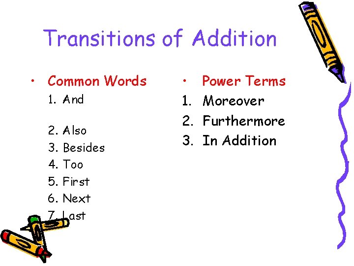 Transitions of Addition • Common Words 1. And 2. 3. 4. 5. 6. 7.