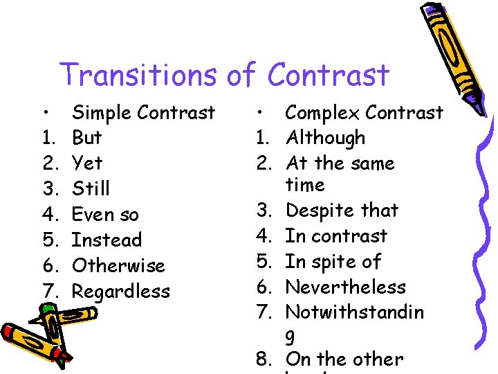 Transitions of Contrast • 1. 2. 3. 4. 5. 6. 7. Simple Contrast But