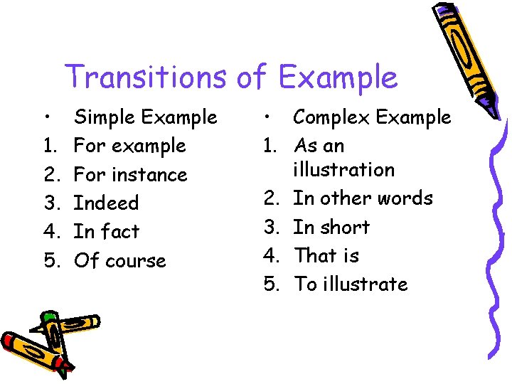 Transitions of Example • 1. 2. 3. 4. 5. Simple Example For example For