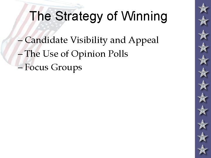 The Strategy of Winning – Candidate Visibility and Appeal – The Use of Opinion