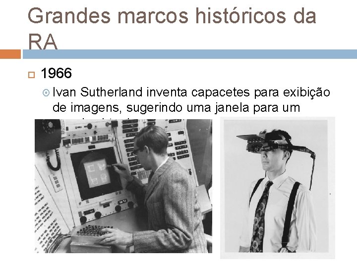Grandes marcos históricos da RA 1966 Ivan Sutherland inventa capacetes para exibição de imagens, Grandes marcos históricos da RA 1966 Ivan Sutherland inventa capacetes para exibição de imagens,