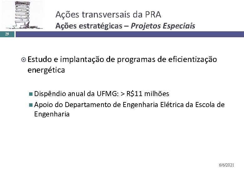 Ações transversais da PRA Ações estratégicas – Projetos Especiais 29 Estudo e implantação de