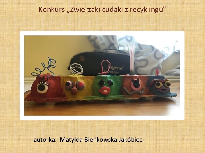 Konkurs „Zwierzaki cudaki z recyklingu” autorka: Matylda Bieńkowska Jakóbiec 