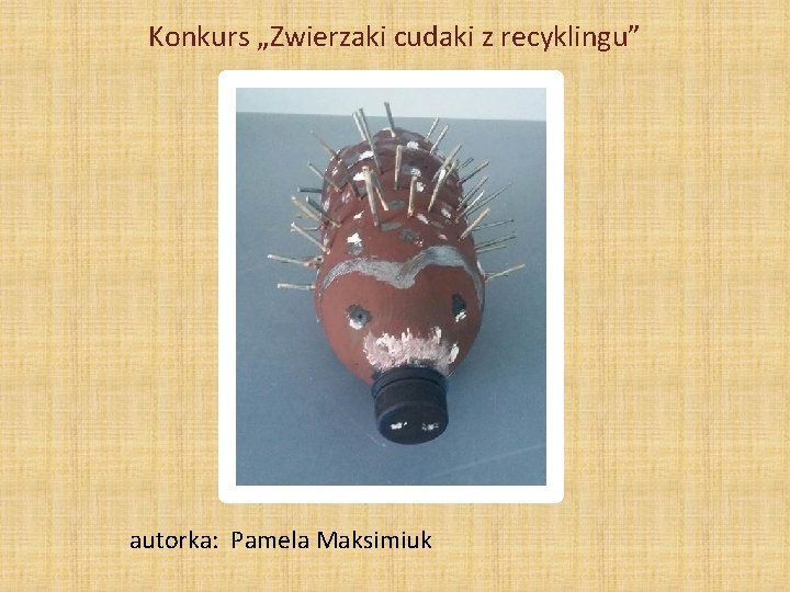 Konkurs „Zwierzaki cudaki z recyklingu” autorka: Pamela Maksimiuk 