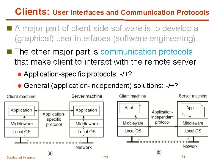 Clients: User Interfaces and Communication Protocols n A major part of client-side software is