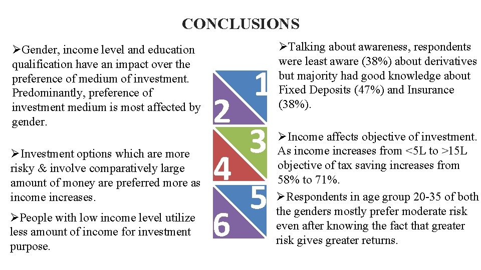 CONCLUSIONS ØGender, income level and education qualification have an impact over the preference of