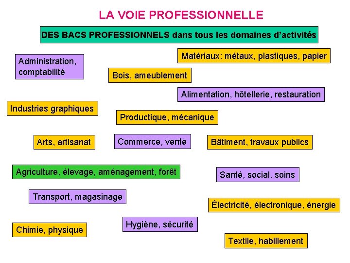 LA VOIE PROFESSIONNELLE DES BACS PROFESSIONNELS dans tous les domaines d’activités Administration, comptabilité Matériaux: