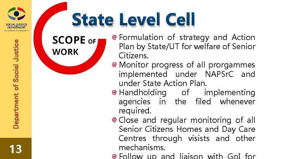 Department of Social Justice State Level Cell 13 Formulation of strategy and Action Plan
