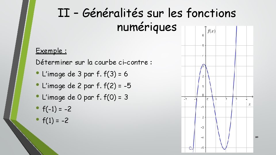 II – Généralités sur les fonctions numériques Exemple : Déterminer sur la courbe ci-contre II – Généralités sur les fonctions numériques Exemple : Déterminer sur la courbe ci-contre