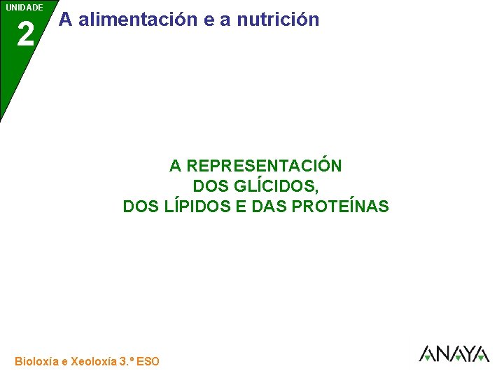 UNIDADE 2 A alimentación e a nutrición A REPRESENTACIÓN DOS GLÍCIDOS, DOS LÍPIDOS E