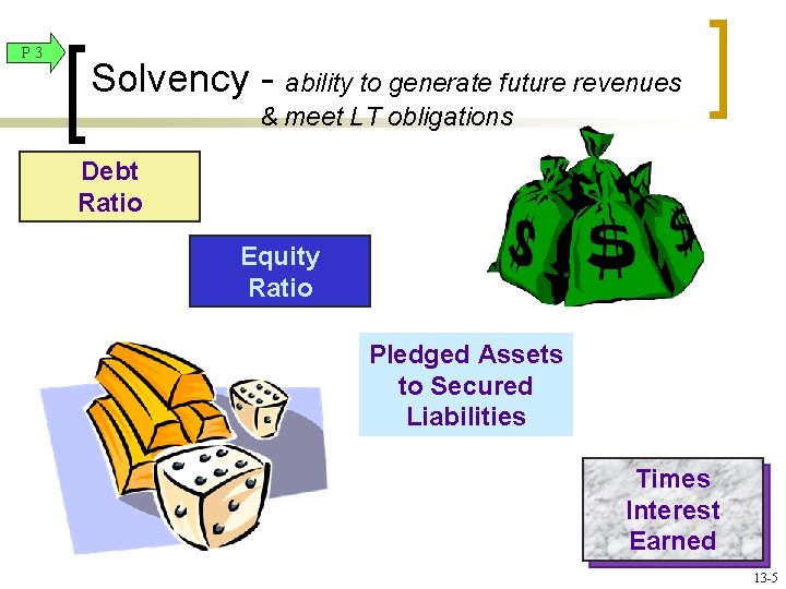 P 3 Solvency - ability to generate future revenues & meet LT obligations Debt