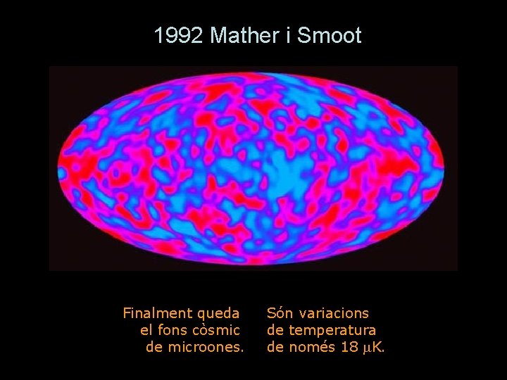 1992 Mather i Smoot Finalment queda el fons còsmic de microones. Són variacions de