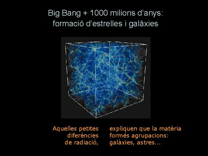 Big Bang + 1000 milions d’anys: formació d’estrelles i galàxies Aquelles petites diferències de