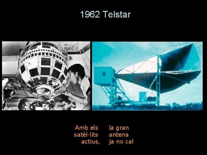 1962 Telstar Amb els satèl·lits actius, la gran antena ja no cal 