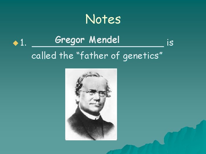 Notes u 1. Gregor Mendel ____________ is called the “father of genetics” 