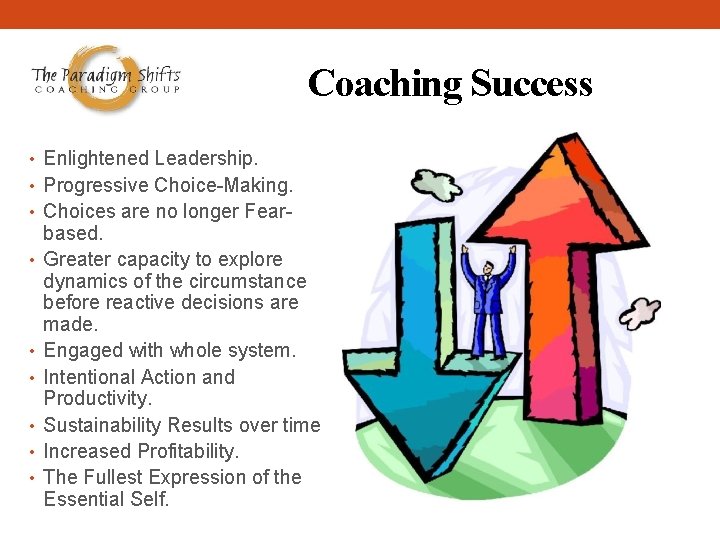 Coaching Success • Enlightened Leadership. • Progressive Choice-Making. • Choices are no longer Fear