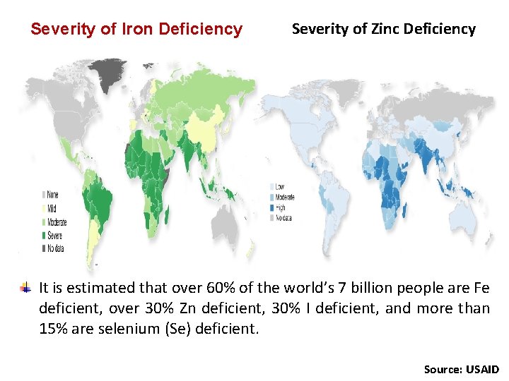 Severity of Iron Deficiency Severity of Zinc Deficiency It is estimated that over 60% Severity of Iron Deficiency Severity of Zinc Deficiency It is estimated that over 60%