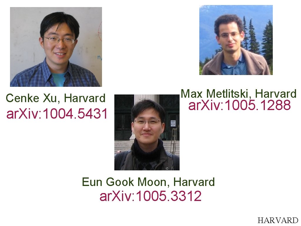 Cenke Xu, Harvard ar. Xiv: 1004. 5431 Max Metlitski, Harvard ar. Xiv: 1005. 1288