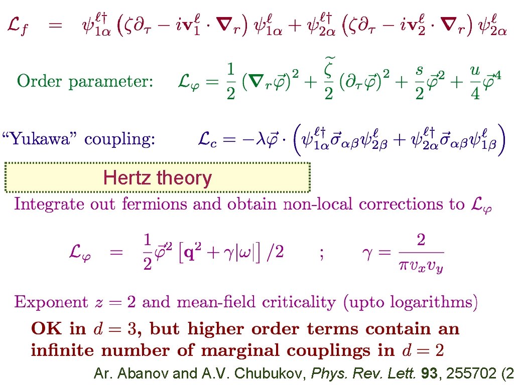 Hertz theory Ar. Abanov and A. V. Chubukov, Phys. Rev. Lett. 93, 255702 (2