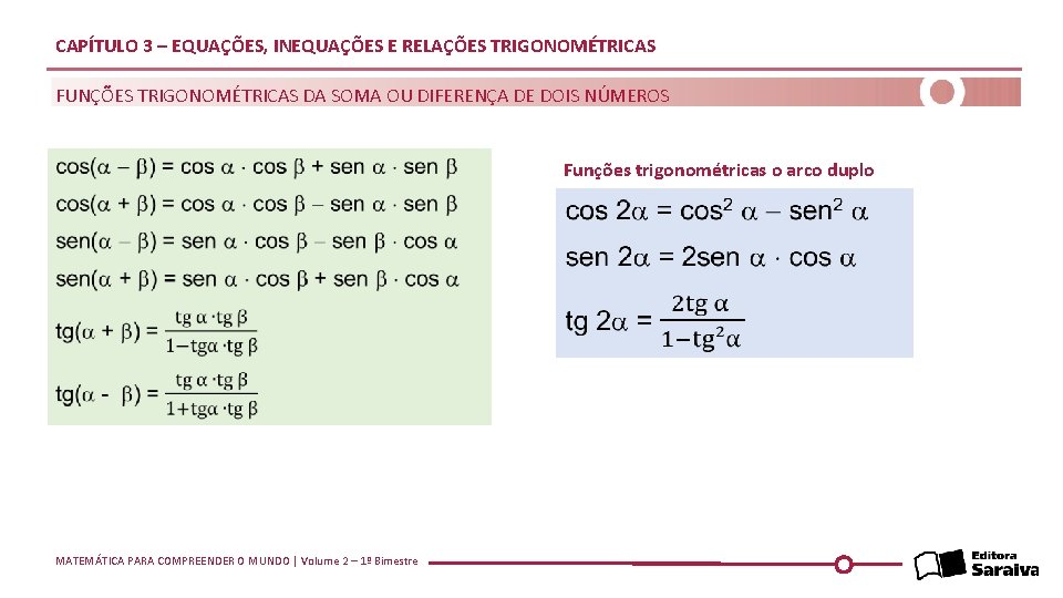 CAPÍTULO 3 – EQUAÇÕES, INEQUAÇÕES E RELAÇÕES TRIGONOMÉTRICAS FUNÇÕES TRIGONOMÉTRICAS DA SOMA OU DIFERENÇA