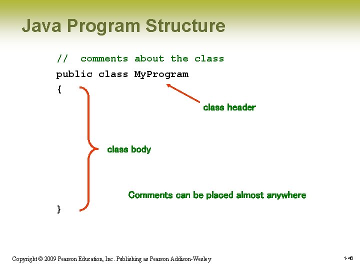 Java Program Structure // comments about the class public class My. Program { class Java Program Structure // comments about the class public class My. Program { class