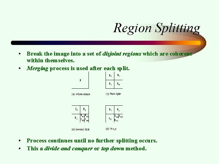 Region Splitting • Break the image into a set of disjoint regions which are