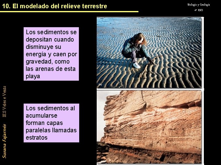 10. El modelado del relieve terrestre Susana Fajarnés IES Veles e Vents Los sedimentos