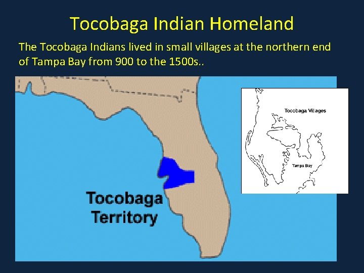 Tocobaga Indian Homeland The Tocobaga Indians lived in small villages at the northern end