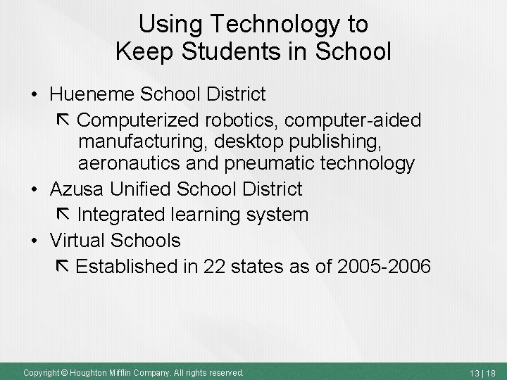 Using Technology to Keep Students in School • Hueneme School District Computerized robotics, computer-aided