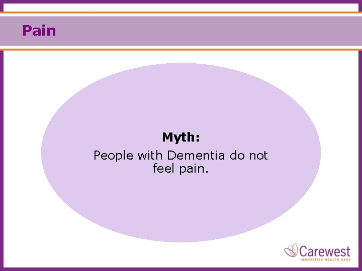 Pain Myth: People with Dementia do not feel pain. 