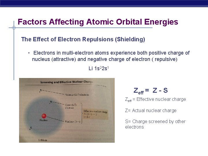 Factors Affecting Atomic Orbital Energies The Effect of Electron Repulsions (Shielding) • Electrons in