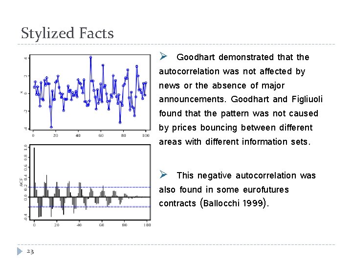 Stylized Facts Ø Goodhart demonstrated that the autocorrelation was not affected by news or