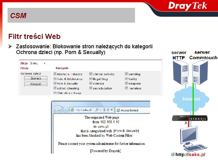 CSM Filtr treści Web Ø Zastosowanie: Blokowanie stron należących do kategorii Ochrona dzieci (np. CSM Filtr treści Web Ø Zastosowanie: Blokowanie stron należących do kategorii Ochrona dzieci (np.