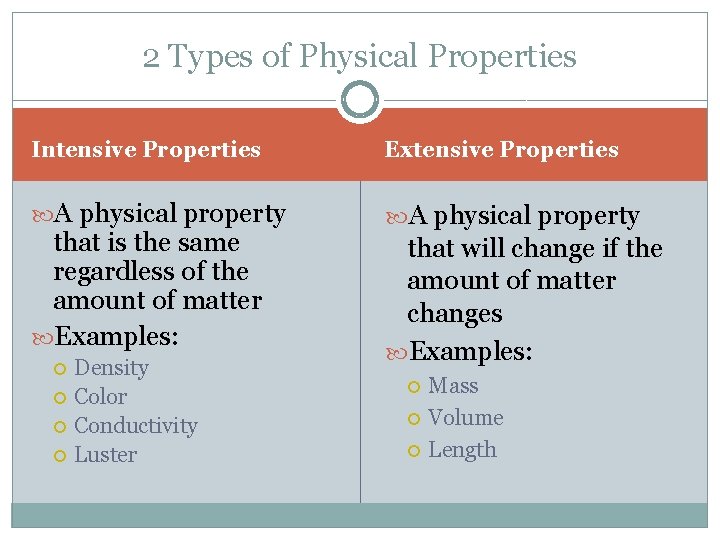 2 Types of Physical Properties Intensive Properties Extensive Properties A physical property that is