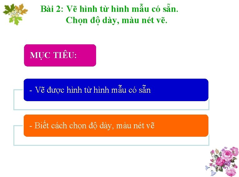 Bài 2: Vẽ hình từ hình mẫu có sẵn. Chọn độ dày, màu nét